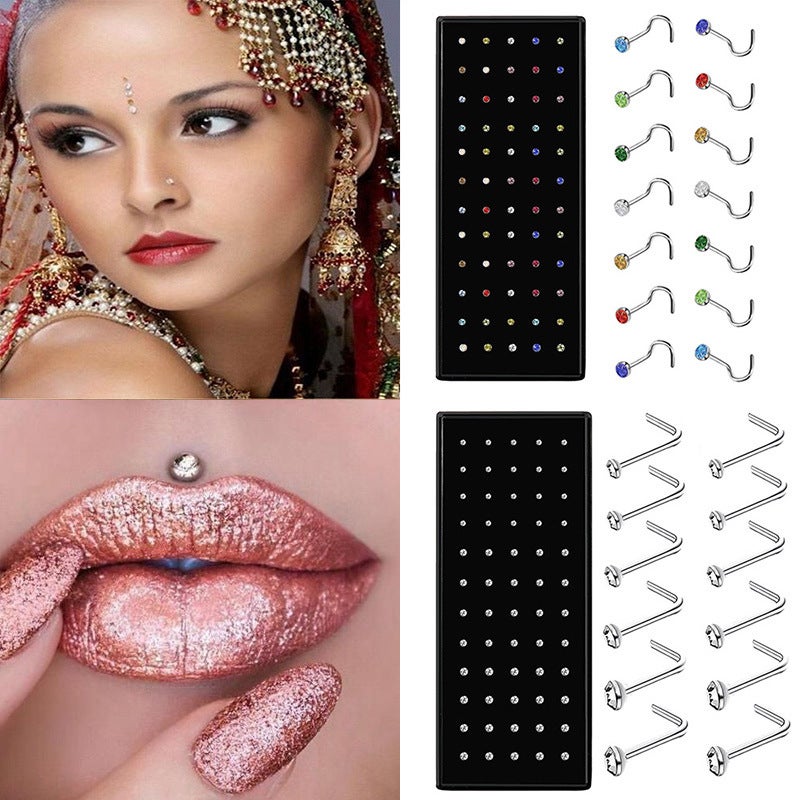 Loquat 60/40/Box Stainless Steel Nose Nail 1.5/2.0/2.5 Curved Rod L-Shaped Diamond Nose Nail Nose Ring Body Puncture - Image 2