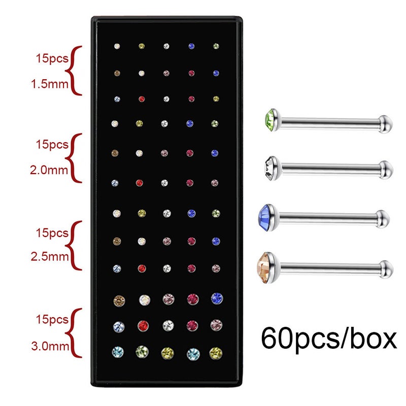 Loquat 60/40/Box Stainless Steel Nose Nail 1.5/2.0/2.5 Curved Rod L-Shaped Diamond Nose Nail Nose Ring Body Puncture - Image 4