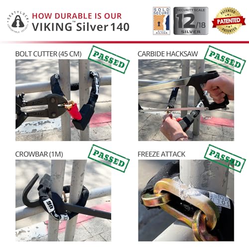 Seatylock Viking Bike Chain Lock with Key - Magnetic Patented Sold Secure Silver Rated - Heavy Duty Anti Theft - Smart Ultra Security Bicycle Lock (55.1 Inch) - Image 4