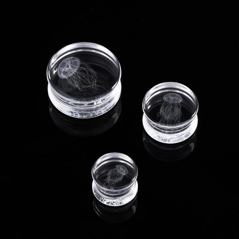 COOEAR Unique Body Jewelry Clear Glass Jellyfish Ear Plugs Tunnels, Gauges for Stretched Ear Piercings 00g(10mm). - Image 5