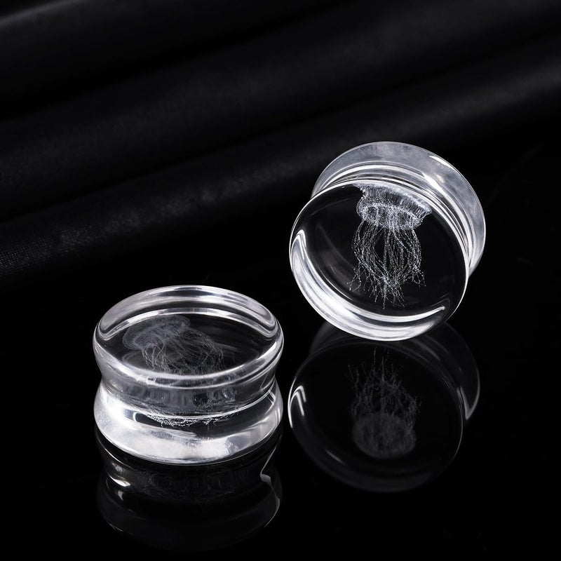 COOEAR Unique Body Jewelry Clear Glass Jellyfish Ear Plugs Tunnels, Gauges for Stretched Ear Piercings 00g(10mm). - Image 4