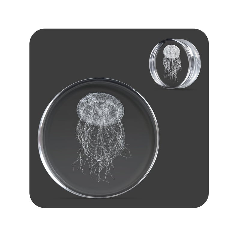 COOEAR Unique Body Jewelry Clear Glass Jellyfish Ear Plugs Tunnels, Gauges for Stretched Ear Piercings 00g(10mm). - Image 1