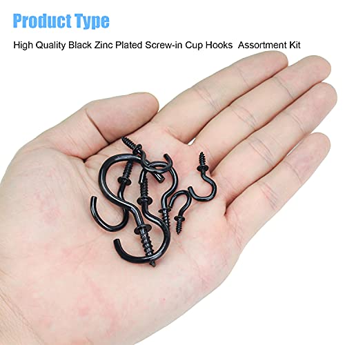 DYWISHKEY 136PCS 7-Sizes Screw-In Hook Kit, Black Zinc Plated Cup Hooks for Home, Office & Workplace (1/2", 5/8", 3/4", 7/8", 1", 1-1/4", 1-1/2") - Image 5
