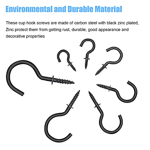 DYWISHKEY 136PCS 7-Sizes Screw-In Hook Kit, Black Zinc Plated Cup Hooks for Home, Office & Workplace (1/2", 5/8", 3/4", 7/8", 1", 1-1/4", 1-1/2") - Image 2