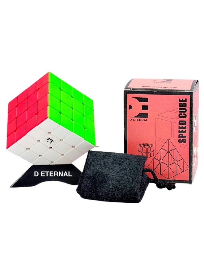 D ETERNAL 4X4 Stickerless Cube | Beginner Speedcube For Kids & Adults With Cube Stand And Protecting Pouch Bag Cube Combo Set (4X4+Stand+Bag) - Image 1