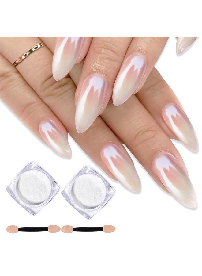 Sulily 2 Pcs White Pearl Chrome Nail Powdermirror Effect Aurora Magic Pearlescent Nail Jewelry Glitter Holographic Pigment Symphony Mermaid Pearl Neon Ice Aurora Dust Nail Powderdiy Nail Art Decorations - Image 1
