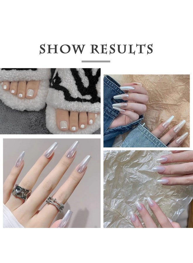 Sulily 2 Pcs White Pearl Chrome Nail Powdermirror Effect Aurora Magic Pearlescent Nail Jewelry Glitter Holographic Pigment Symphony Mermaid Pearl Neon Ice Aurora Dust Nail Powderdiy Nail Art Decorations - Image 2