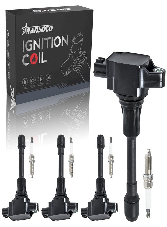RANSOTO UF549 Ignition Coil Pack & 9029 Spark Plug Compatible With Nissan Altima Cube Rogue Sentra Versa NV200 1.6L 1.8L 2.0L 2.5L L4 Set Of 4 - Image 1