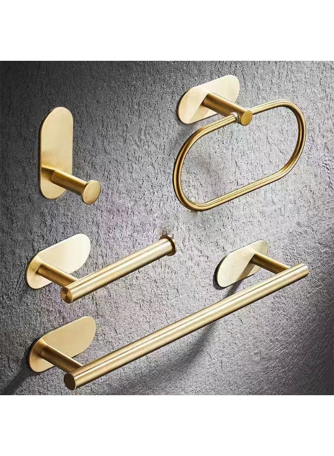 4-piece gold bathroom hardware set, including adhesive toilet paper holder, adhesive hand towel bar, adhesive robe towel hook, bathroom accessories kit - Image 2