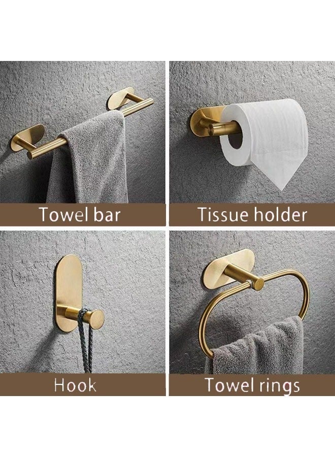 4-piece gold bathroom hardware set, including adhesive toilet paper holder, adhesive hand towel bar, adhesive robe towel hook, bathroom accessories kit - Image 3