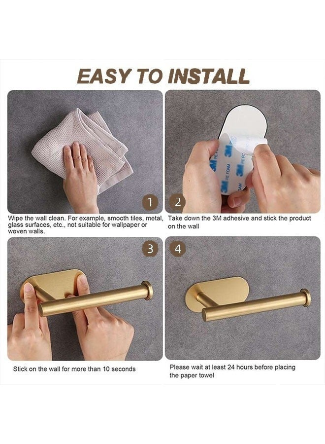 4-piece gold bathroom hardware set, including adhesive toilet paper holder, adhesive hand towel bar, adhesive robe towel hook, bathroom accessories kit - Image 2