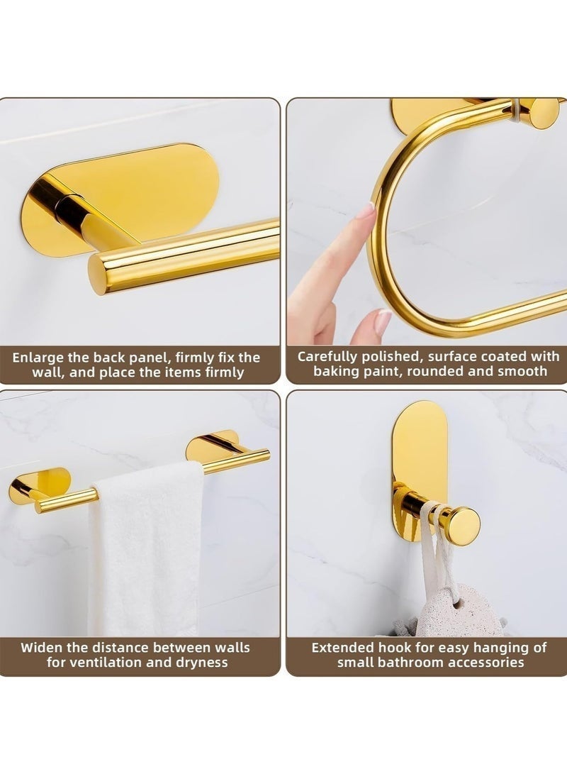 4-piece gold bathroom hardware set, including adhesive toilet paper holder, adhesive hand towel bar, adhesive robe towel hook, bathroom accessories kit - Image 5