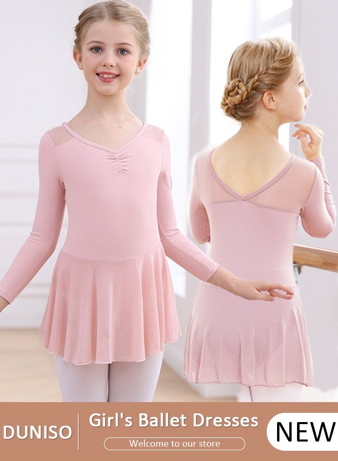 DUNISO فساتين الباليه للفتيات ثياب مع تنورة فستان رقص بأكمام طويلة راقصة الباليه توتو الزي القطني تنورة الباليه تنورة صغيرة فساتين الأميرة ملابس الرقص ملابس للفتيات الصغيرة - Image 1