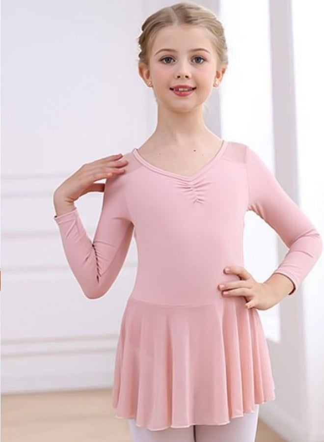 DUNISO فساتين الباليه للفتيات ثياب مع تنورة فستان رقص بأكمام طويلة راقصة الباليه توتو الزي القطني تنورة الباليه تنورة صغيرة فساتين الأميرة ملابس الرقص ملابس للفتيات الصغيرة - Image 3