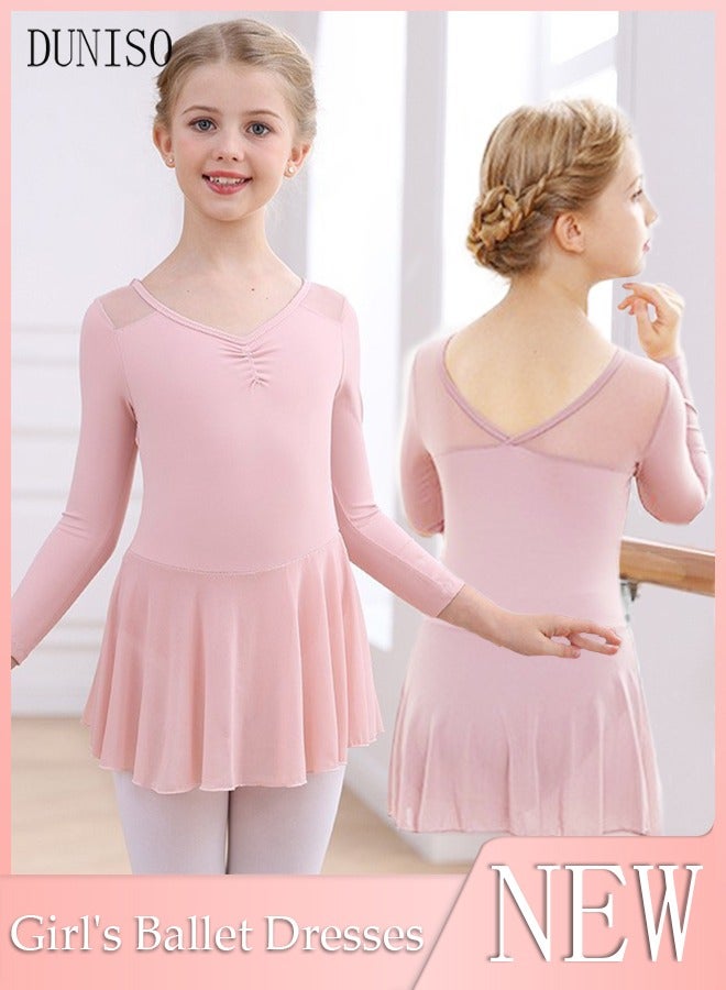 DUNISO Girls Ballet Dresses Leotards with Skirt Long Sleeves Dance Dress Ballerina Tutu Outfit Cotton Dress Ballet Skirt Mini Skirt Princess Dresses Dance Wear Clothes for Little Girl - Image 1
