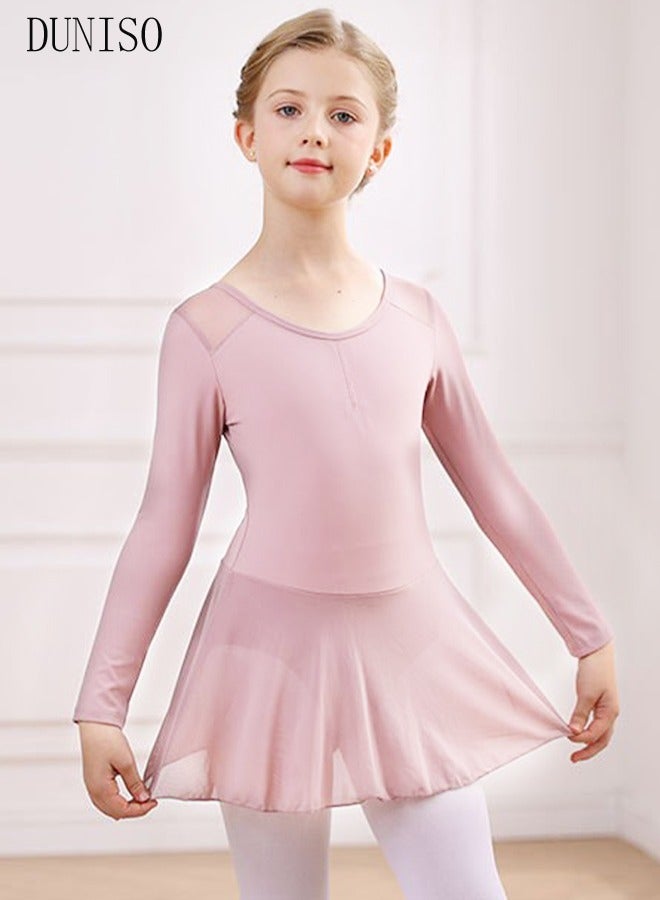 DUNISO Girls Ballet Dresses Leotards with Skirt Long Sleeves Dance Dress Ballerina Tutu Outfit Cotton Dress Ballet Skirt Mini Skirt Princess Dresses Dance Wear Clothes for Little Girl - Image 5
