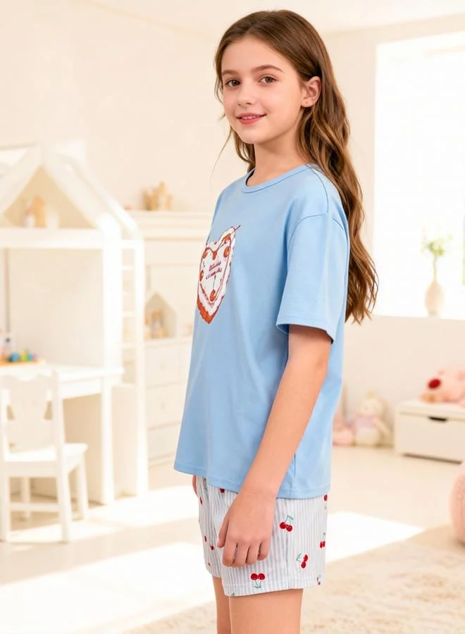 Take Two  Girls Graphic Print T-Shirt And Shorts Pyjama Set for Women | Best Price UAE