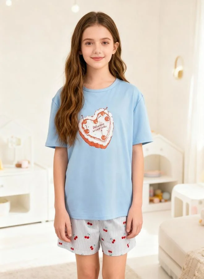 Take Two  Girls Graphic Print T-Shirt And Shorts Pyjama Set for Women | Best Price UAE