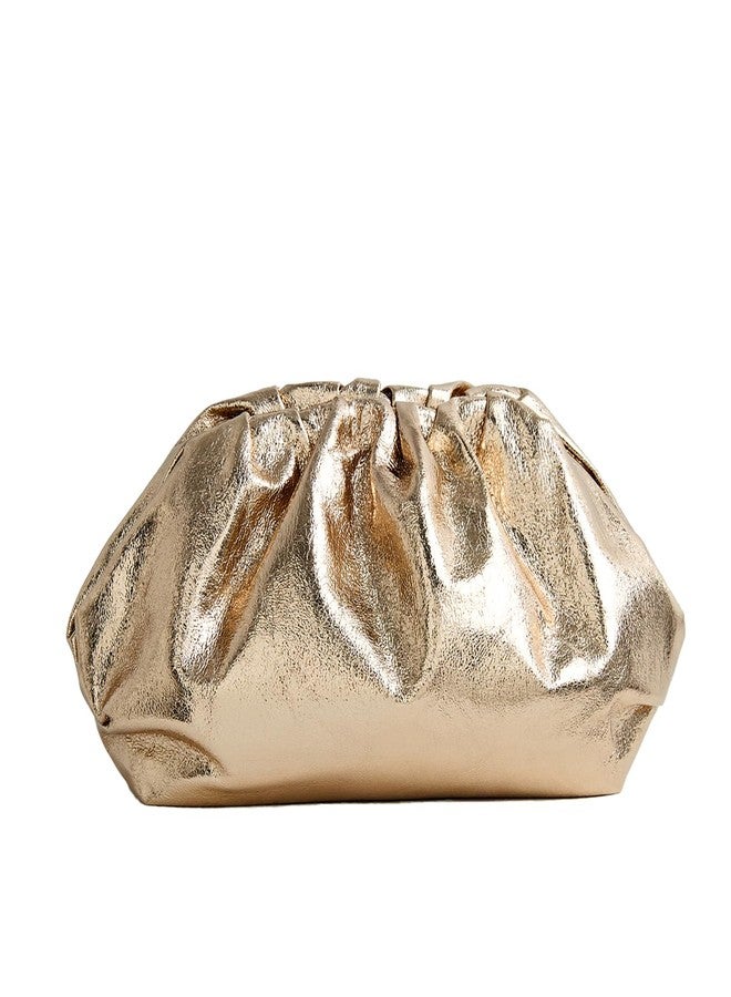 PHILOMENA Dressy Vegan Leather Clutch Purse for Women, Soft Pleated PU Evening Purse for Weddings, Proms (Gold) - Image 1