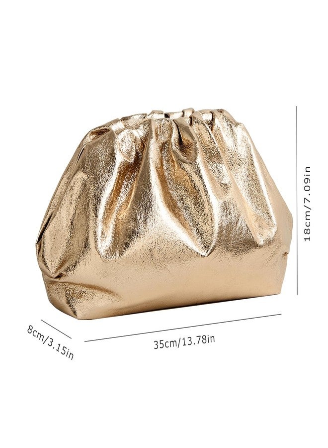 PHILOMENA Dressy Vegan Leather Clutch Purse for Women, Soft Pleated PU Evening Purse for Weddings, Proms (Gold) - Image 3