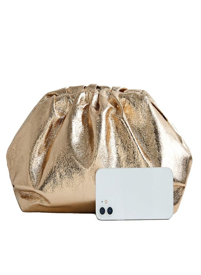 PHILOMENA Dressy Vegan Leather Clutch Purse for Women, Soft Pleated PU Evening Purse for Weddings, Proms (Gold) - Image 5
