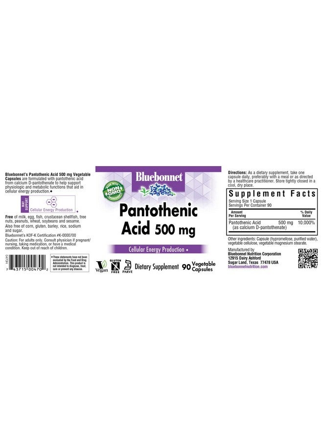 BlueBonnet Pantothenic Acid 500 mg Vegetable Capsules, 90 Count - Image 2