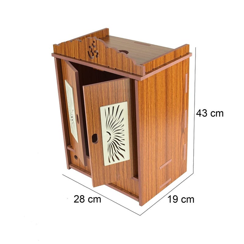 nexat Wooden Acrylic Design Door Big TempleBig Temple with DrawerGod TemplePooja MandirFoldable Design TempleBig Wooden Temple for Home19x28x43CM Red - Image 3