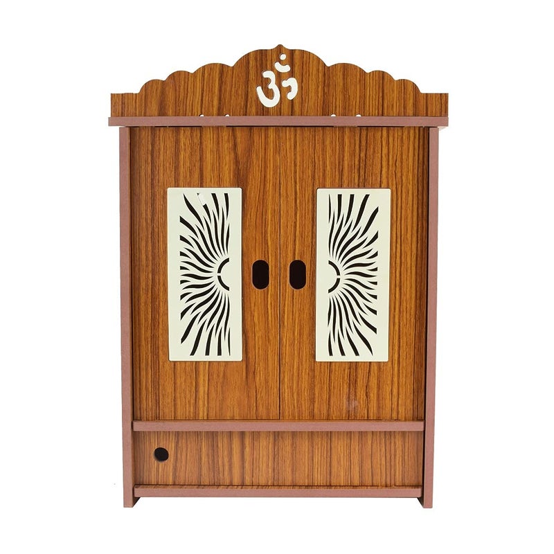nexat Wooden Acrylic Design Door Big TempleBig Temple with DrawerGod TemplePooja MandirFoldable Design TempleBig Wooden Temple for Home19x28x43CM Red - Image 2