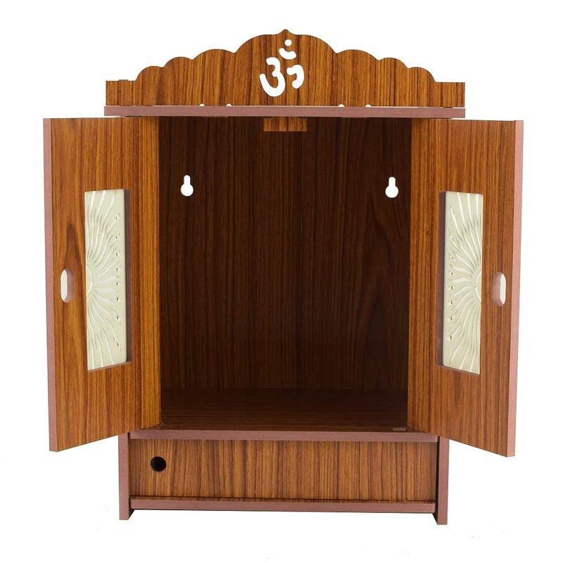 nexat Wooden Acrylic Design Door Big TempleBig Temple with DrawerGod TemplePooja MandirFoldable Design TempleBig Wooden Temple for Home19x28x43CM Red - Image 4