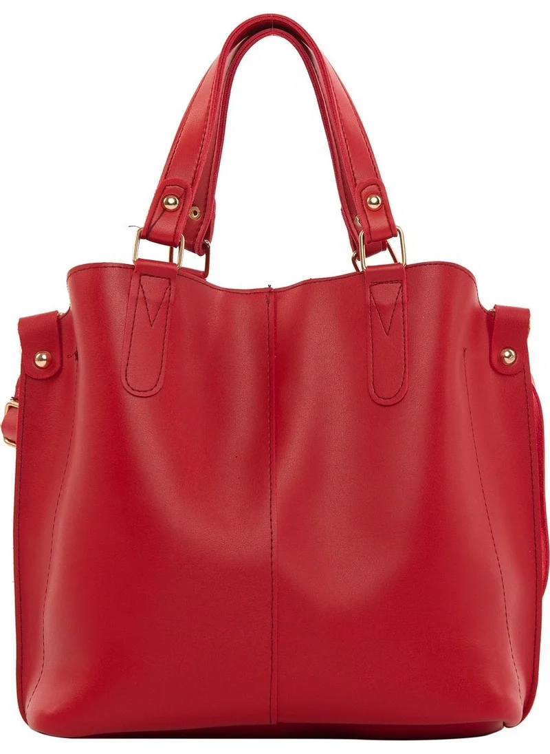Bagmori Red Three Compartment Bag with Snap Detail