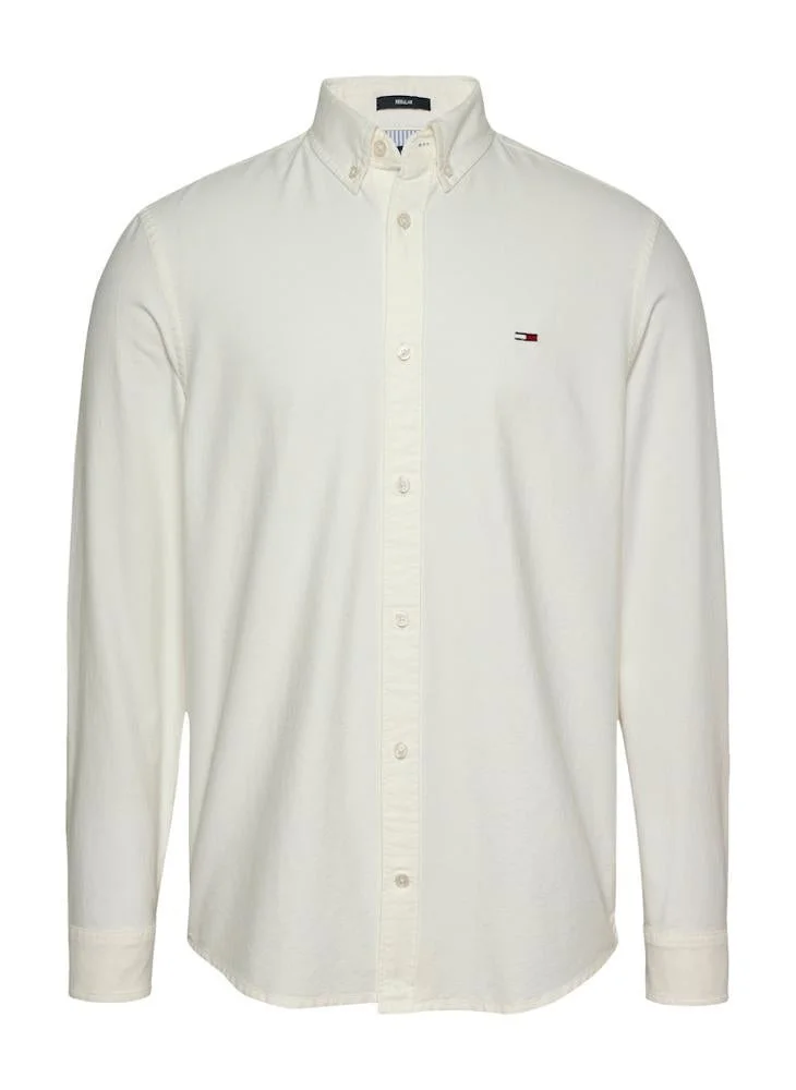 Tommy Jeans Ecru Regular Fit Flag Embroidery Oxford Shirt for Men | Best Price UAE