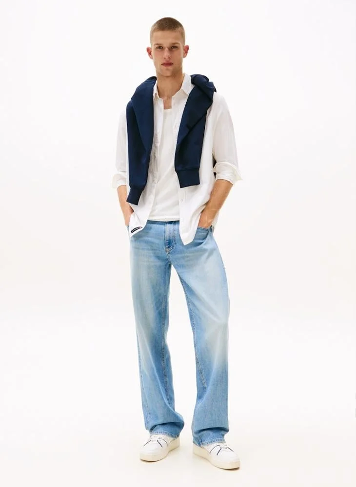 Tommy Jeans Ecru Regular Fit Flag Embroidery Oxford Shirt for Men | Best Price UAE