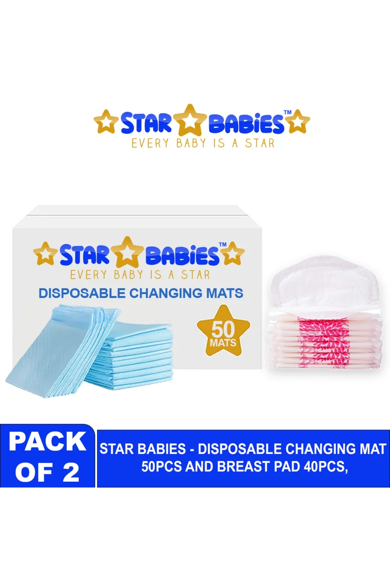 ستار بيبيز Star Babies - Disposable Changing Pads With Disposable Breast Pad 90Pc Set - Blue