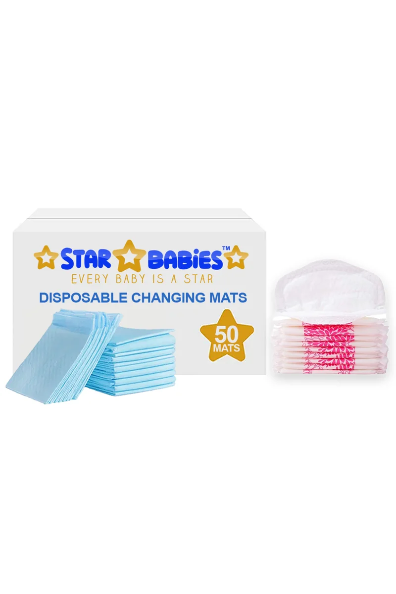 ستار بيبيز Star Babies - Disposable Changing Pads With Disposable Breast Pad 90Pc Set - Blue