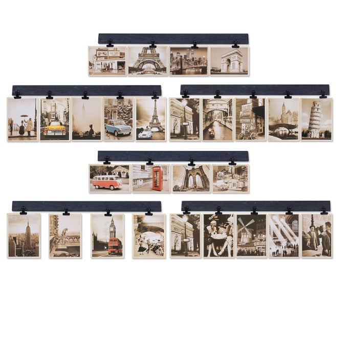 6 PICTURE FRAMES COLLAGE WALL DECOR WITH 30 CLIPS WOOD PHOTO FRAME NO DRILLING REQUIRED ADHESIVE STICKERS EASY TO INSTALL BLACK
