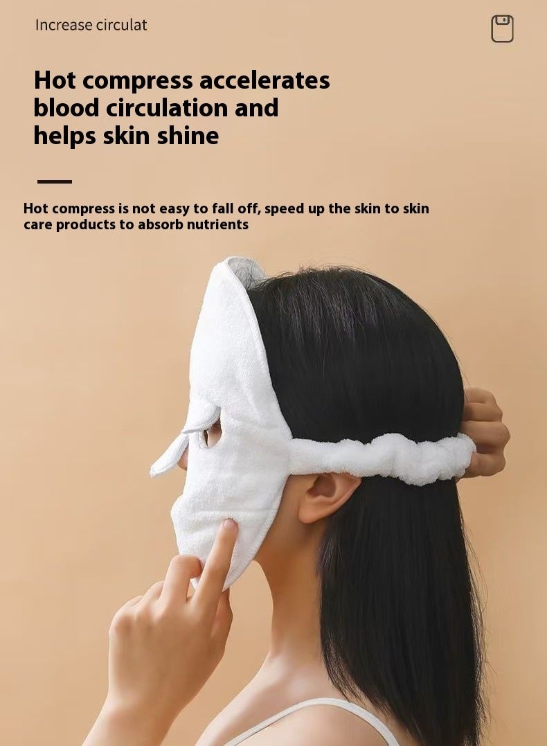 Generic Double-layer towel mask with hanging ears for face, cold and hot compress for facial cleansing, beauty moisturizing interview, steaming face moisturizing thickened mask, reusable, 2 pack - Image 2