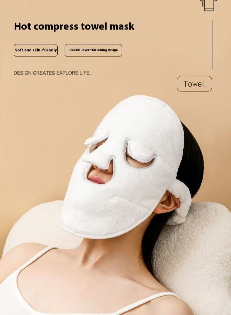 Generic Double-layer towel mask with hanging ears for face, cold and hot compress for facial cleansing, beauty moisturizing interview, steaming face moisturizing thickened mask, reusable, 2 pack - Image 3