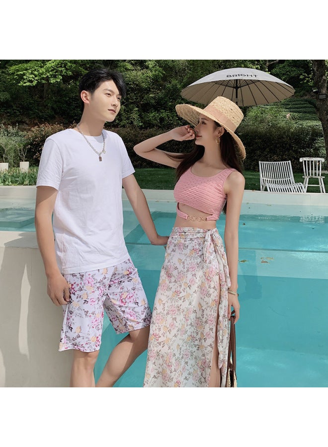 Loquat South Korea Couple Slimming Split Three-piece Suit Summer Vacation Hot Spring Ins Style Swimsuit For Women-Color:Pink Women's- - Image 2