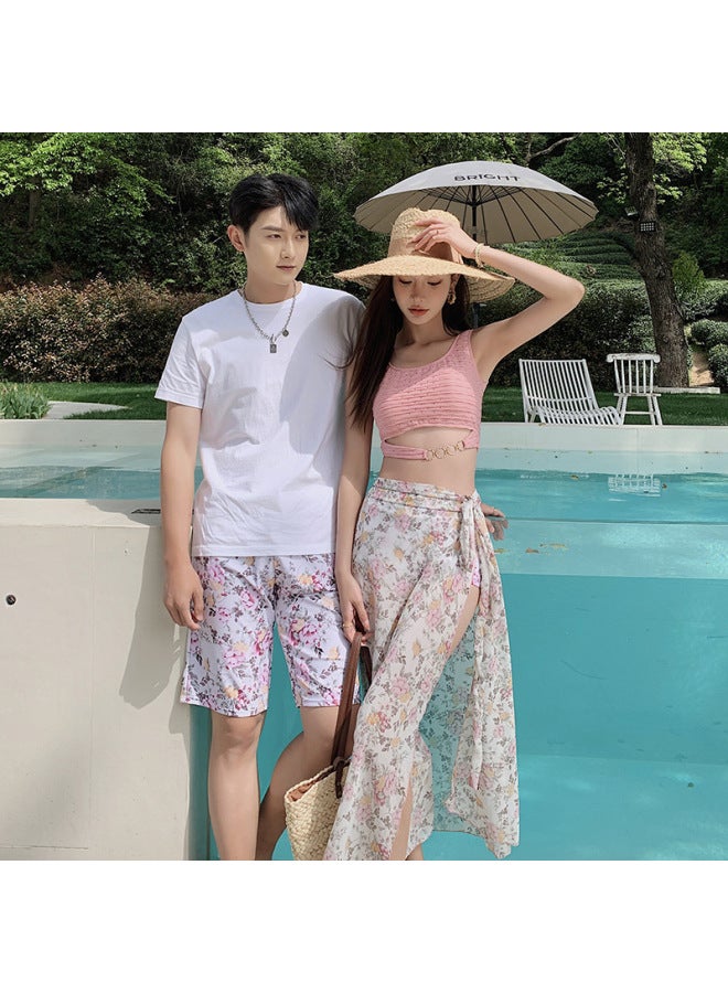 Loquat South Korea Couple Slimming Split Three-piece Suit Summer Vacation Hot Spring Ins Style Swimsuit For Women-Color:Pink Women's- - Image 4
