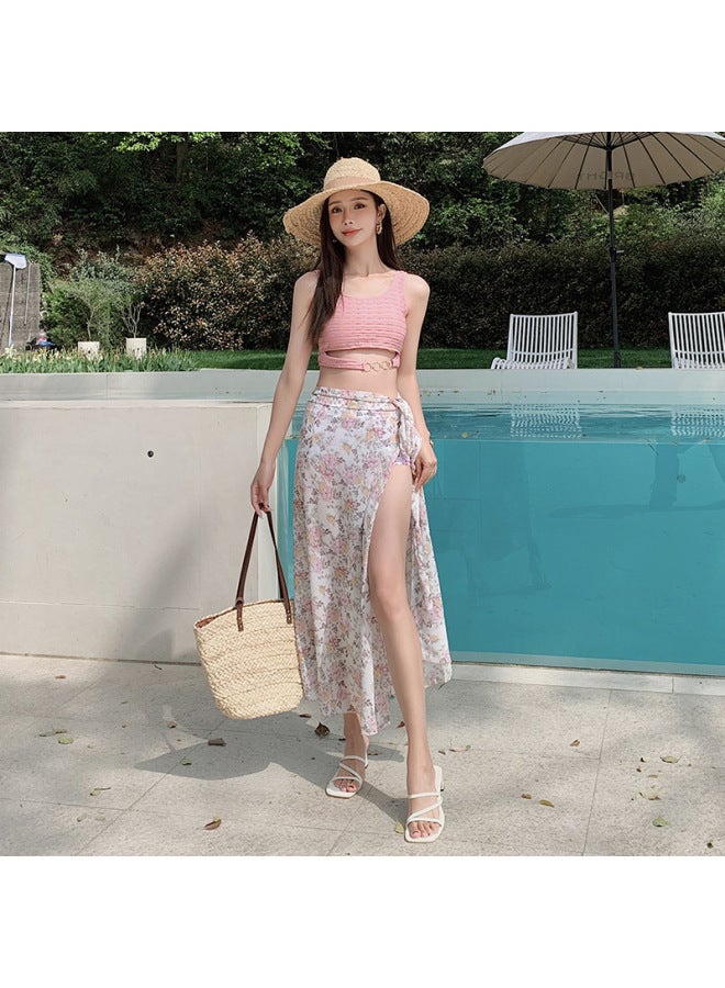 Loquat South Korea Couple Slimming Split Three-piece Suit Summer Vacation Hot Spring Ins Style Swimsuit For Women-Color:Pink Women's- - Image 1