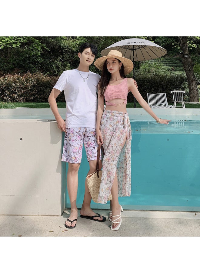 Loquat South Korea Couple Slimming Split Three-piece Suit Summer Vacation Hot Spring Ins Style Swimsuit For Women-Color:Pink Women's- - Image 3