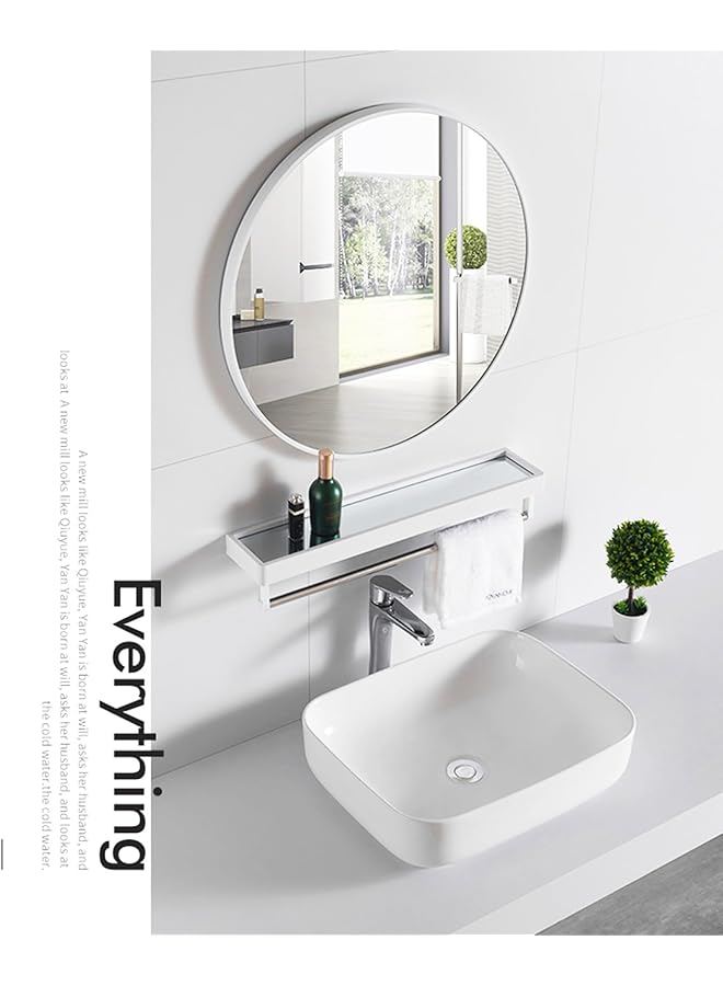 erorex Round Mirror With Shelf Circle Mirror Metal Frame Wall Mirror For Bathroom Bathroom Mirror Wall Mounted Mirror For Wall Decor Living Room Bedroom Bathroom White - Image 3