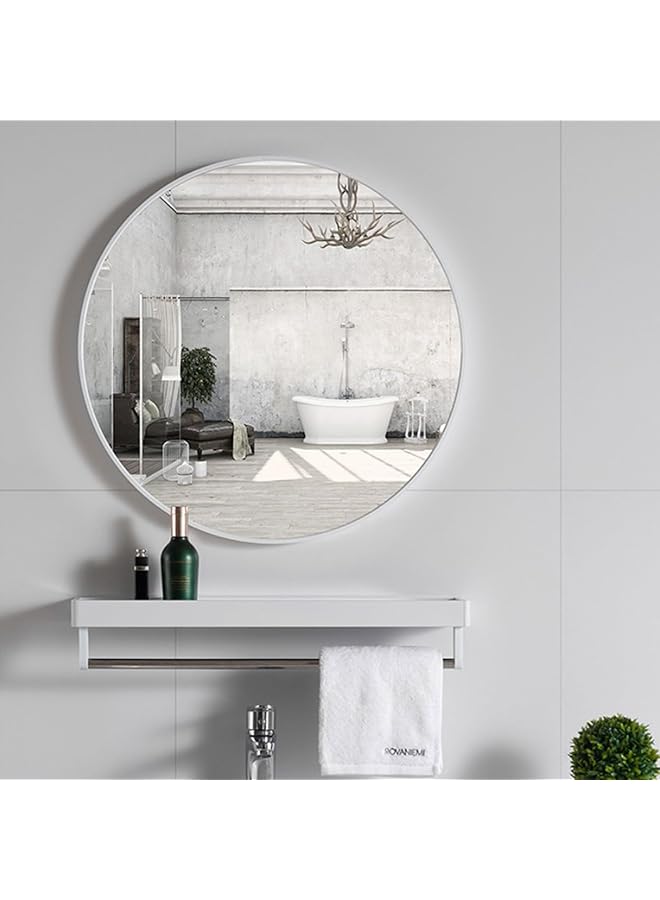erorex Round Mirror With Shelf Circle Mirror Metal Frame Wall Mirror For Bathroom Bathroom Mirror Wall Mounted Mirror For Wall Decor Living Room Bedroom Bathroom White - Image 1