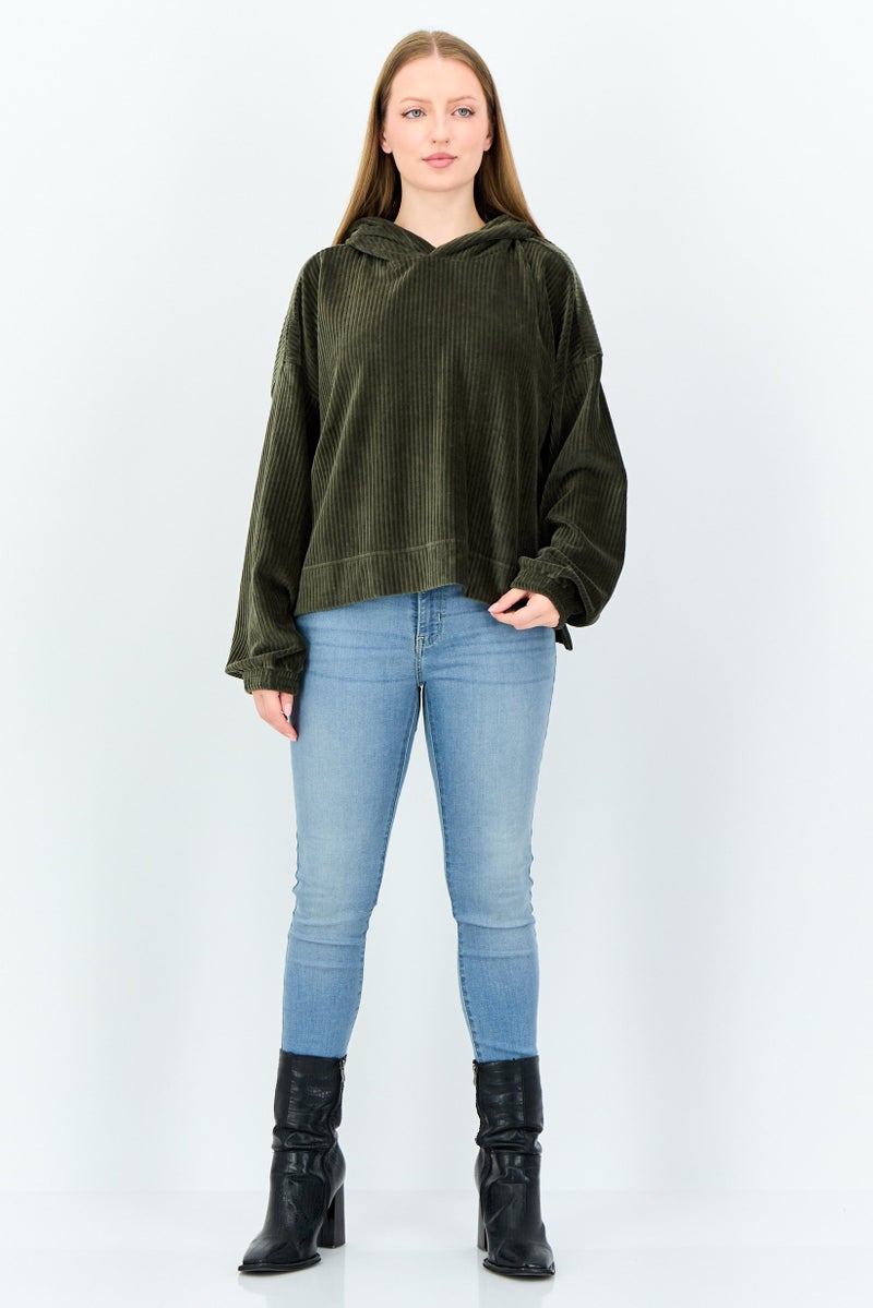 Aerie Women Corduroy Long Sleeve Hoodie, Olive - Image 4