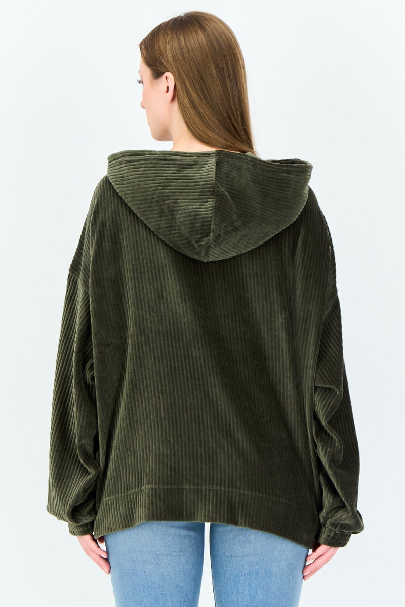 Aerie Women Corduroy Long Sleeve Hoodie, Olive - Image 2