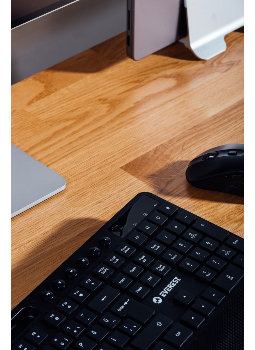 KM-9676 Black Multimedia Tablet-Phone Stand Keyboard + Mouse Set