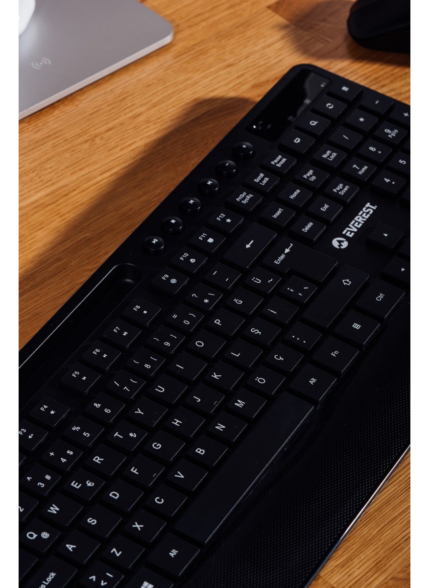 KM-9676 Black Multimedia Tablet-Phone Stand Keyboard + Mouse Set