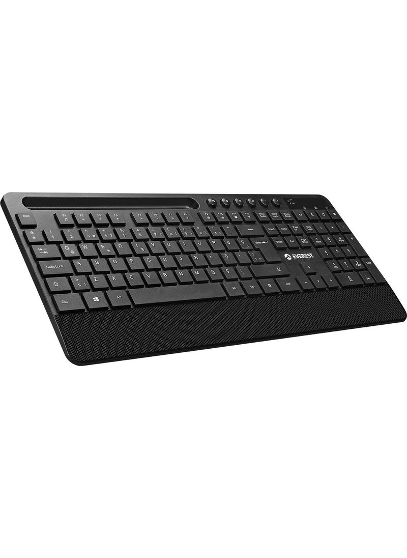 KM-9676 Black Multimedia Tablet-Phone Stand Keyboard + Mouse Set