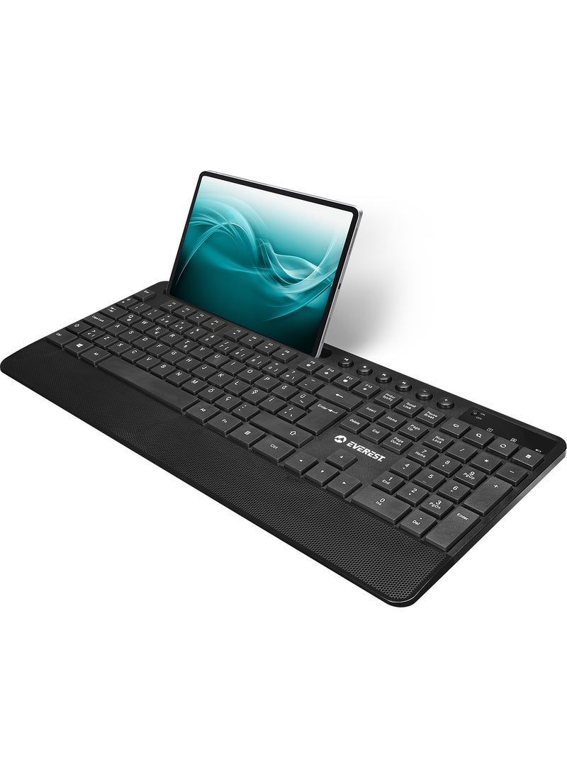 KM-9676 Black Multimedia Tablet-Phone Stand Keyboard + Mouse Set