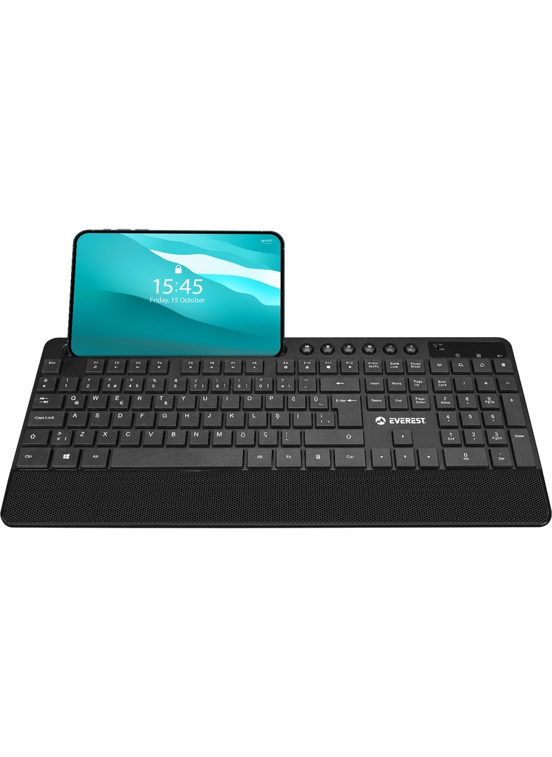 KM-9676 Black Multimedia Tablet-Phone Stand Keyboard + Mouse Set